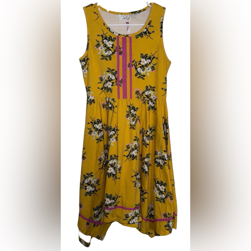 Girls' Matilda Jane Yellow Floral Tank Dress with Pink Trim size 16